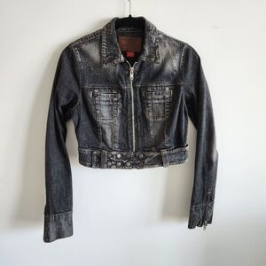 Guess Premium Collection Black Cropped Jean Jacket, Size M